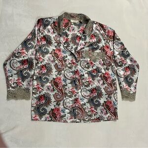 Vtg VICTORIAS SECRET Gold Label Floral Paisley Silky L/S Pajama Top Size M